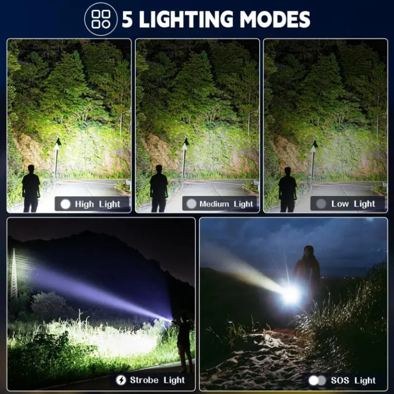 VoltBeam Pro™ – Zoomable Rechargeable Metal Flashlight (Power Bank + 12H Backup)