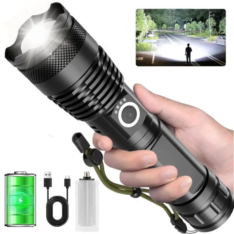 VoltBeam Pro™ – Zoomable Rechargeable Metal Flashlight (Power Bank + 12H Backup)