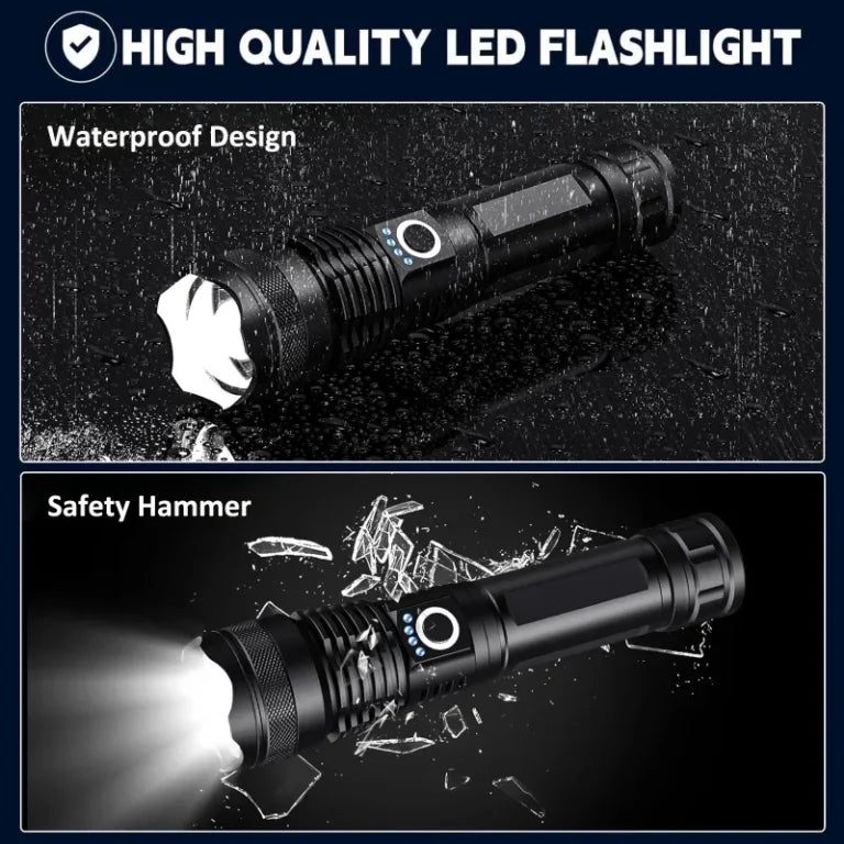 VoltBeam Pro™ – Zoomable Rechargeable Metal Flashlight (Power Bank + 12H Backup)