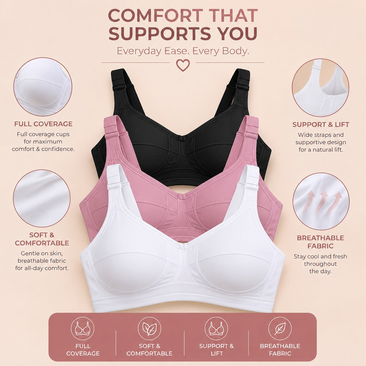 Womens Multicolor Air Bra (Pack of 3)